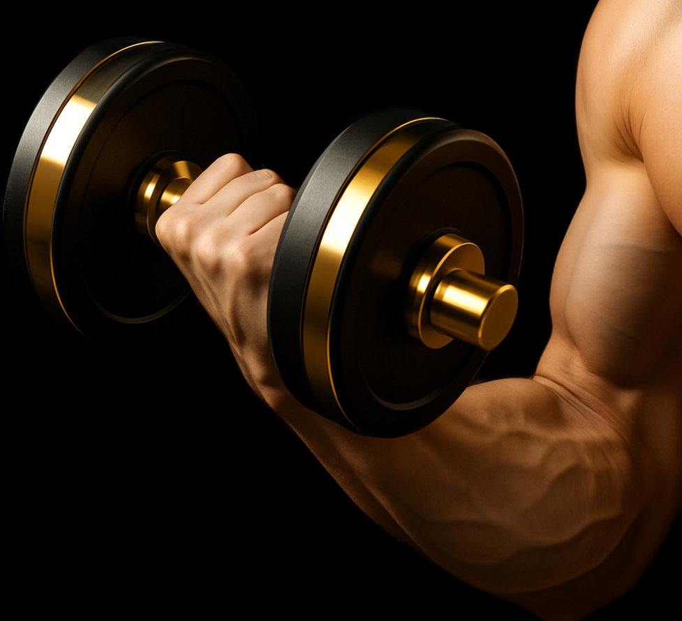 imagen de un deportista sujetando una pesa para poder llevar a cabo el procedimiento de recomposición corporal